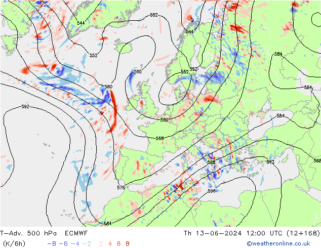 T-Adv. 500 hPa ECMWF Th 13.06.2024 12 UTC