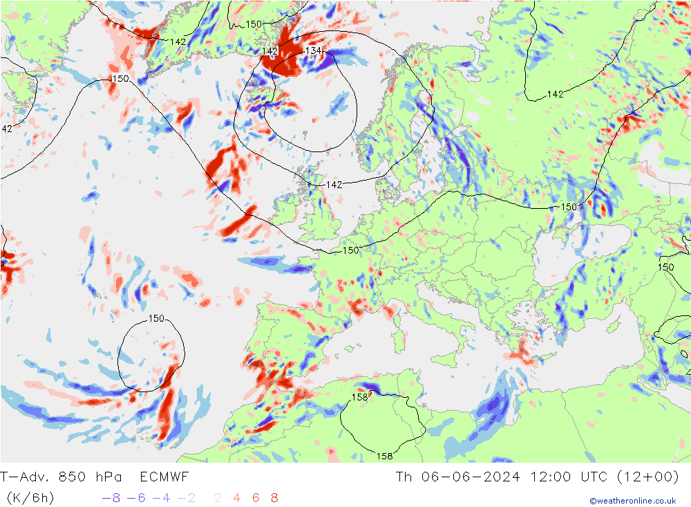 T-Adv. 850 hPa ECMWF 星期四 06.06.2024 12 UTC