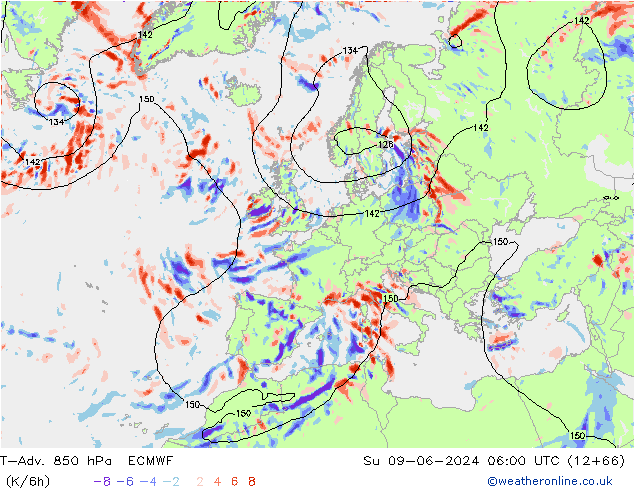 T-Adv. 850 hPa ECMWF Su 09.06.2024 06 UTC