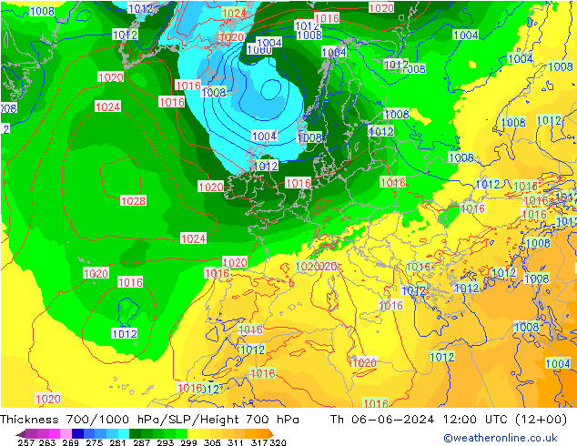 Schichtdicke 700-1000 hPa ECMWF Do 06.06.2024 12 UTC