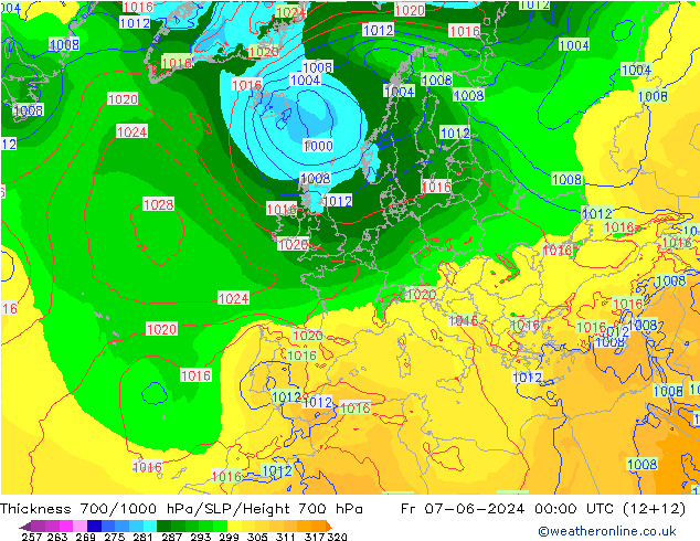 Schichtdicke 700-1000 hPa ECMWF Fr 07.06.2024 00 UTC