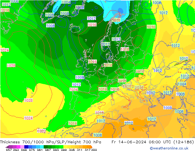 Thck 700-1000 hPa ECMWF Sex 14.06.2024 06 UTC