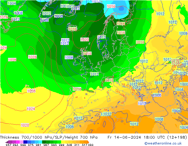 Thck 700-1000 hPa ECMWF Fr 14.06.2024 18 UTC