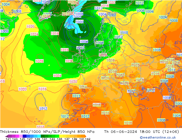 Dikte 850-1000 hPa ECMWF do 06.06.2024 18 UTC