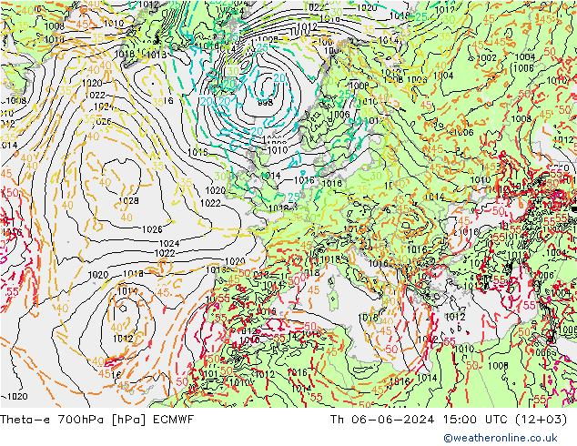 Theta-e 700hPa ECMWF Qui 06.06.2024 15 UTC