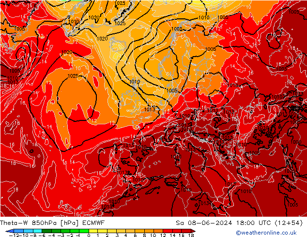 Theta-W 850hPa ECMWF sam 08.06.2024 18 UTC