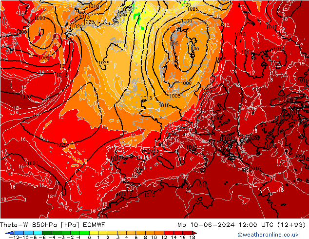 Theta-W 850hPa ECMWF Mo 10.06.2024 12 UTC