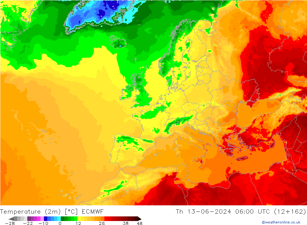 Temperature (2m) ECMWF Čt 13.06.2024 06 UTC