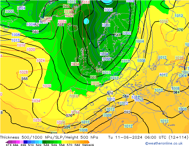 Thck 500-1000гПа ECMWF вт 11.06.2024 06 UTC