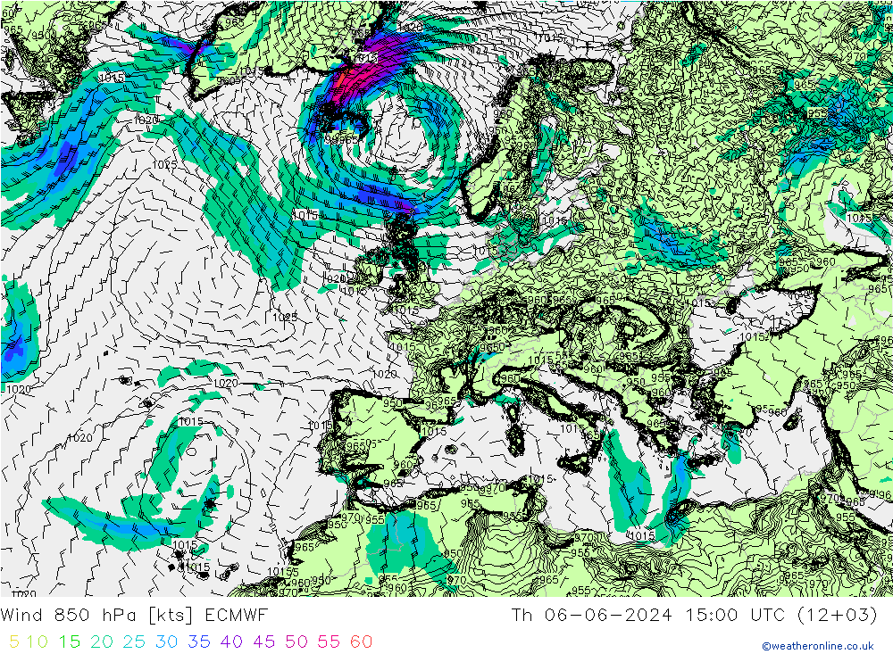 ветер 850 гПа ECMWF чт 06.06.2024 15 UTC