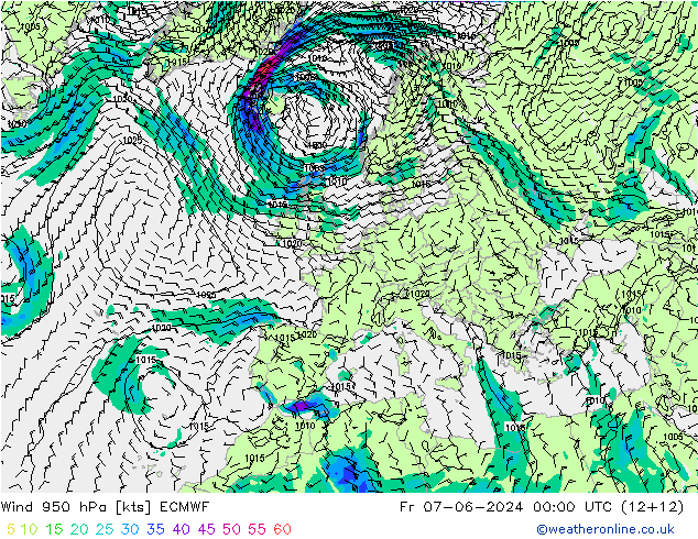 Viento 950 hPa ECMWF vie 07.06.2024 00 UTC