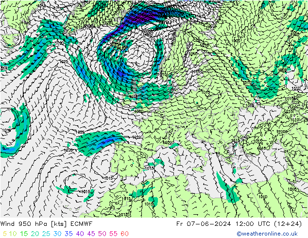 Vento 950 hPa ECMWF ven 07.06.2024 12 UTC