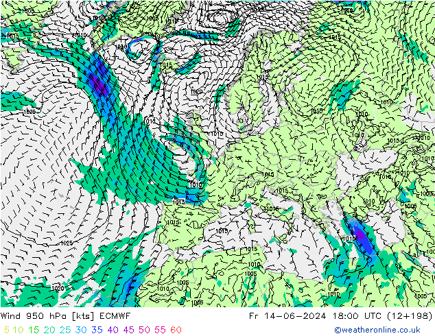 Wind 950 hPa ECMWF Fr 14.06.2024 18 UTC