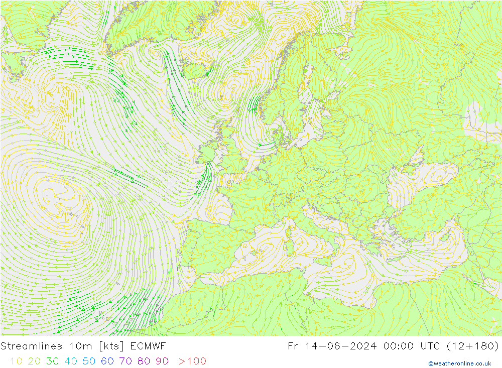 Stroomlijn 10m ECMWF vr 14.06.2024 00 UTC