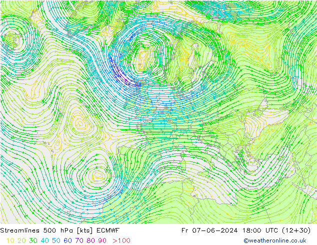 Streamlines 500 hPa ECMWF Fr 07.06.2024 18 UTC