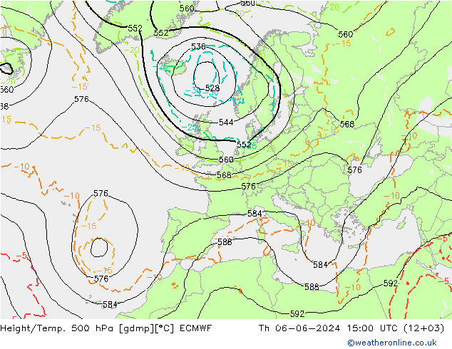 Height/Temp. 500 hPa ECMWF Čt 06.06.2024 15 UTC