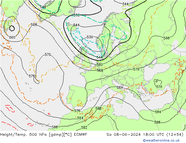 Z500/Yağmur (+YB)/Z850 ECMWF Cts 08.06.2024 18 UTC