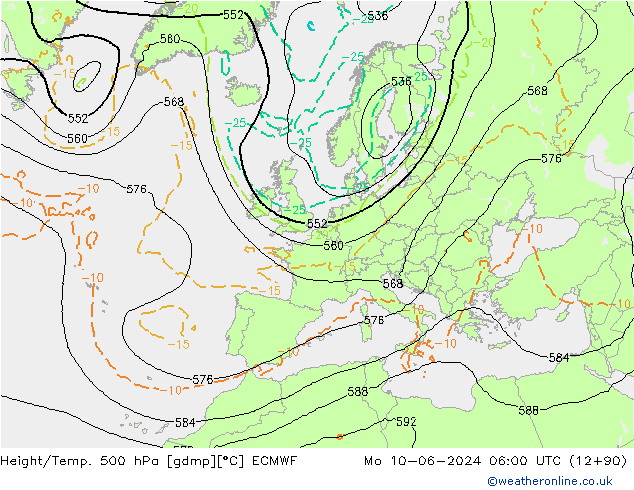 Z500/Rain (+SLP)/Z850 ECMWF Mo 10.06.2024 06 UTC