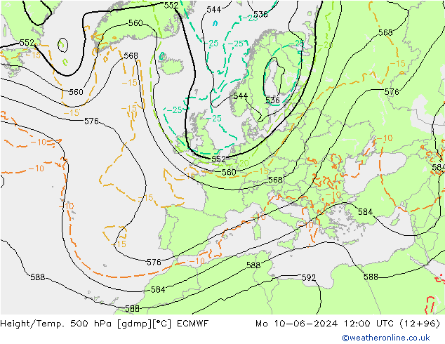 Geop./Temp. 500 hPa ECMWF lun 10.06.2024 12 UTC