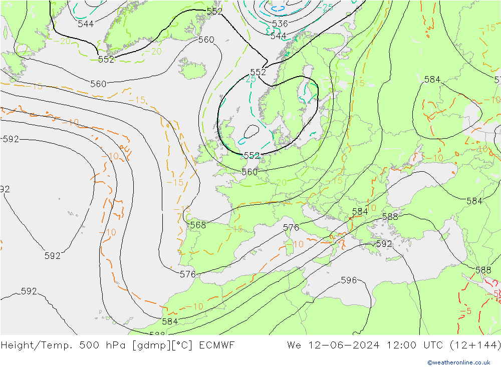 Z500/Rain (+SLP)/Z850 ECMWF Mi 12.06.2024 12 UTC