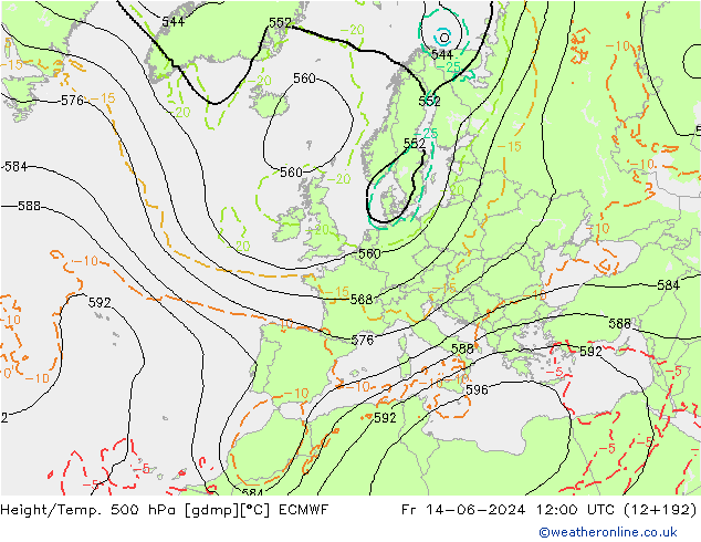 Z500/Rain (+SLP)/Z850 ECMWF  14.06.2024 12 UTC