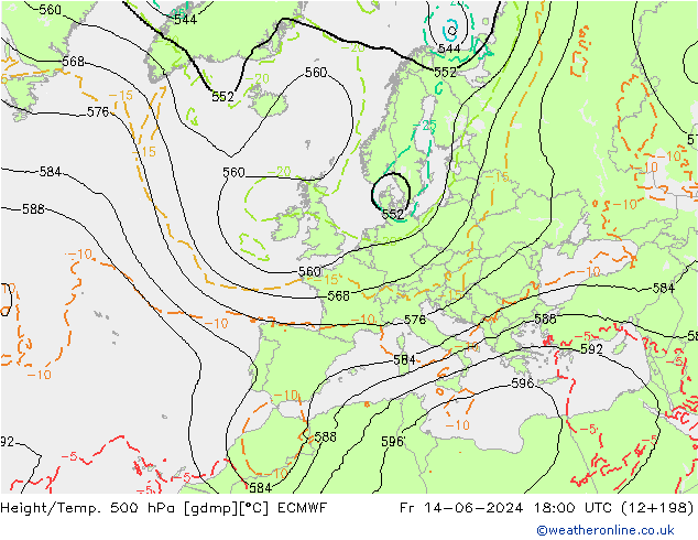 Z500/Rain (+SLP)/Z850 ECMWF Fr 14.06.2024 18 UTC