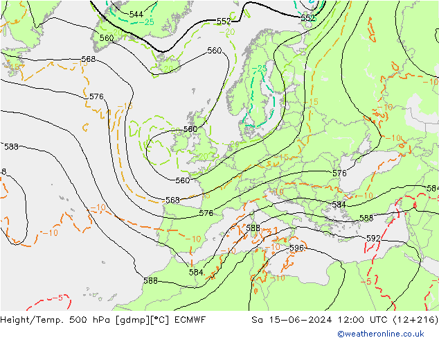 Z500/Rain (+SLP)/Z850 ECMWF sab 15.06.2024 12 UTC