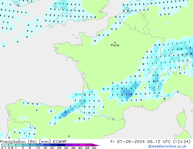 Z500/Rain (+SLP)/Z850 ECMWF Sex 07.06.2024 12 UTC