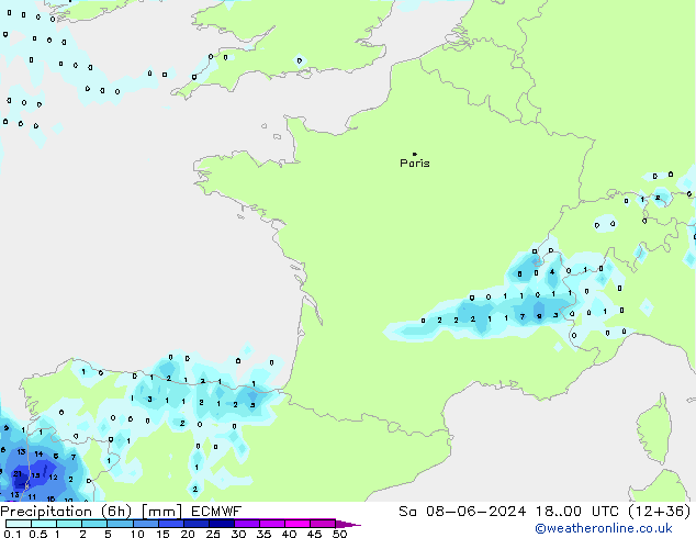 Précipitation (6h) ECMWF sam 08.06.2024 00 UTC