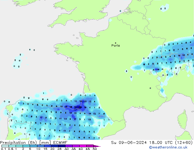 Z500/Rain (+SLP)/Z850 ECMWF So 09.06.2024 00 UTC