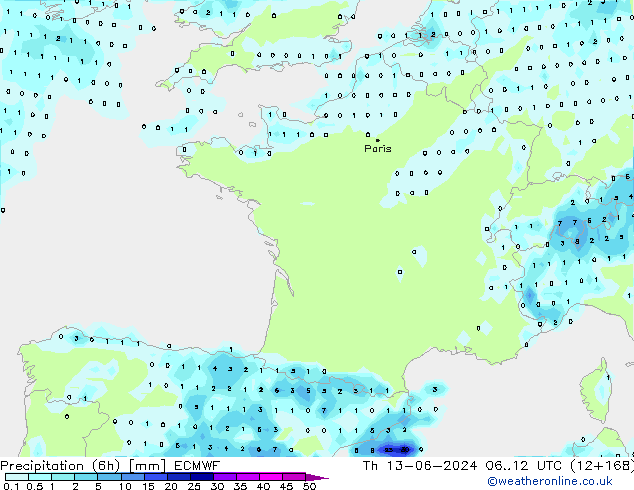 Z500/Rain (+SLP)/Z850 ECMWF gio 13.06.2024 12 UTC