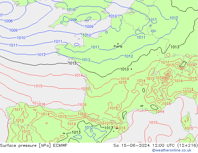 ciśnienie ECMWF so. 15.06.2024 12 UTC