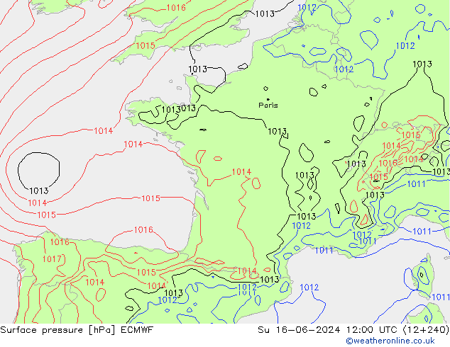 Bodendruck ECMWF So 16.06.2024 12 UTC