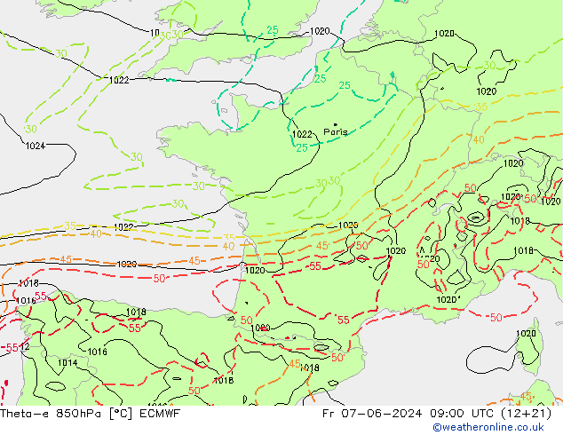 Theta-e 850hPa ECMWF pt. 07.06.2024 09 UTC