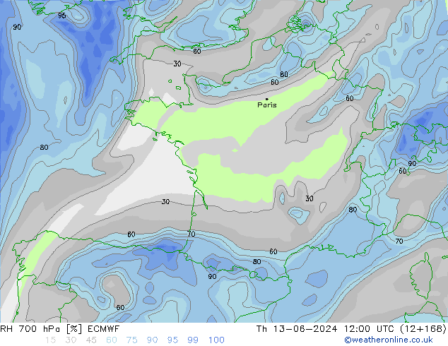 RV 700 hPa ECMWF do 13.06.2024 12 UTC