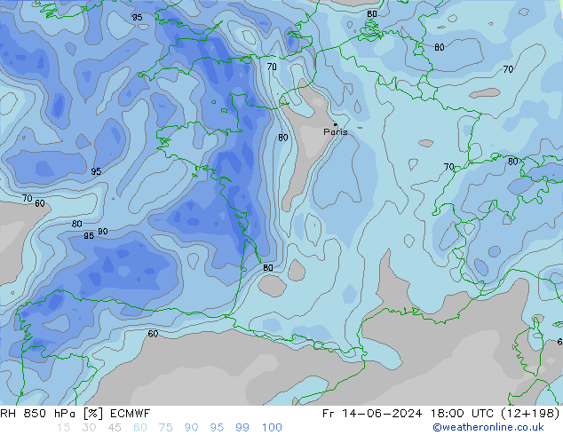 RH 850 hPa ECMWF Fr 14.06.2024 18 UTC