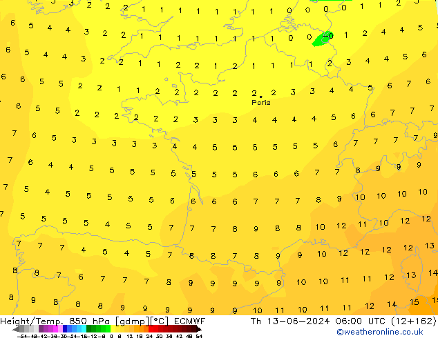 Height/Temp. 850 hPa ECMWF Qui 13.06.2024 06 UTC