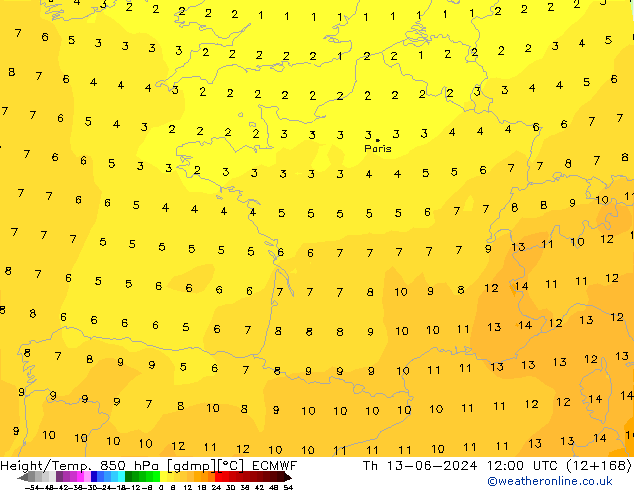 Z500/Rain (+SLP)/Z850 ECMWF gio 13.06.2024 12 UTC