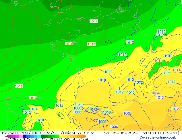 Thck 700-1000 hPa ECMWF Sa 08.06.2024 15 UTC