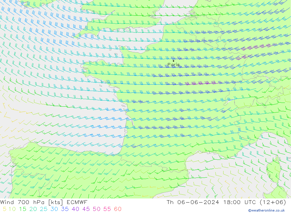 Wind 700 hPa ECMWF do 06.06.2024 18 UTC