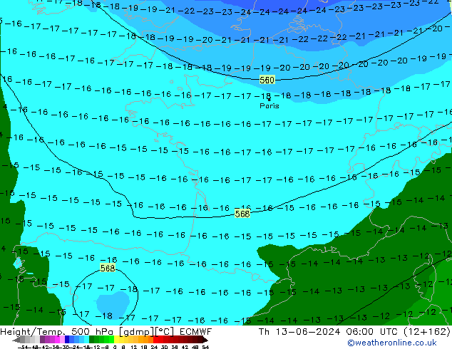 Z500/Rain (+SLP)/Z850 ECMWF Th 13.06.2024 06 UTC