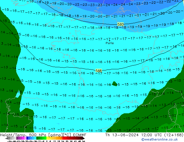 Z500/Rain (+SLP)/Z850 ECMWF gio 13.06.2024 12 UTC