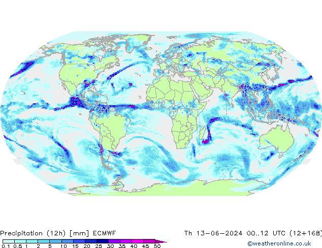 Precipitation (12h) ECMWF Th 13.06.2024 12 UTC