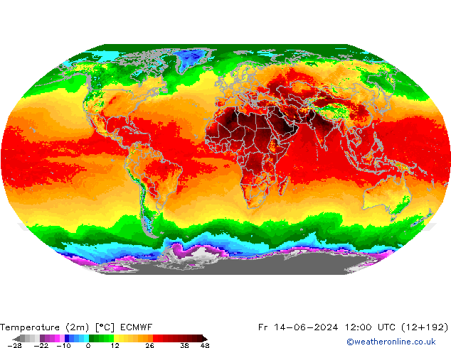 Temperatura (2m) ECMWF Sex 14.06.2024 12 UTC