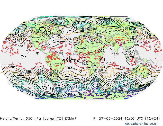 Height/Temp. 500 hPa ECMWF Fr 07.06.2024 12 UTC