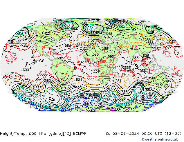 Height/Temp. 500 гПа ECMWF сб 08.06.2024 00 UTC