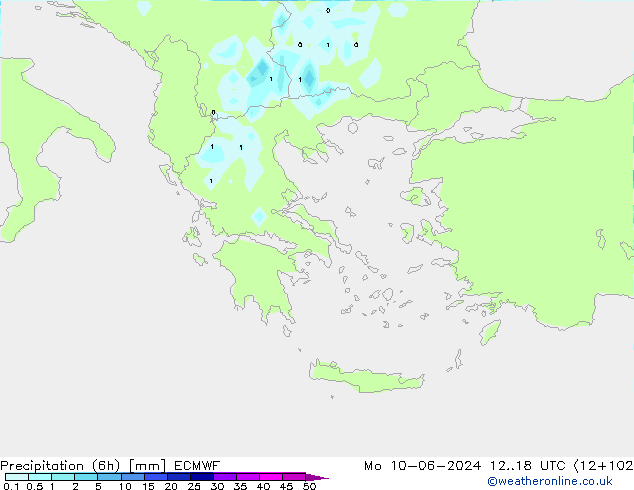 Precipitation (6h) ECMWF Mo 10.06.2024 18 UTC