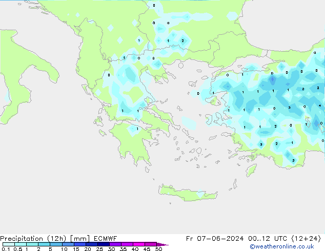 осадки (12h) ECMWF пт 07.06.2024 12 UTC