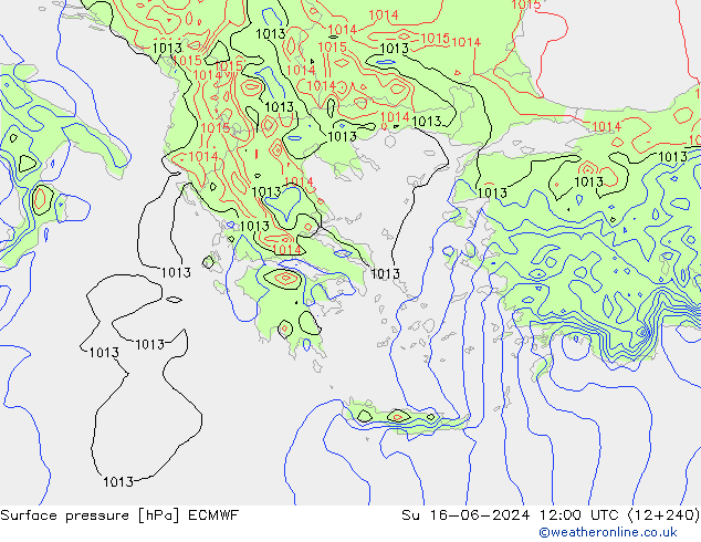 Presión superficial ECMWF dom 16.06.2024 12 UTC