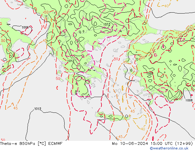 Theta-e 850hPa ECMWF Po 10.06.2024 15 UTC